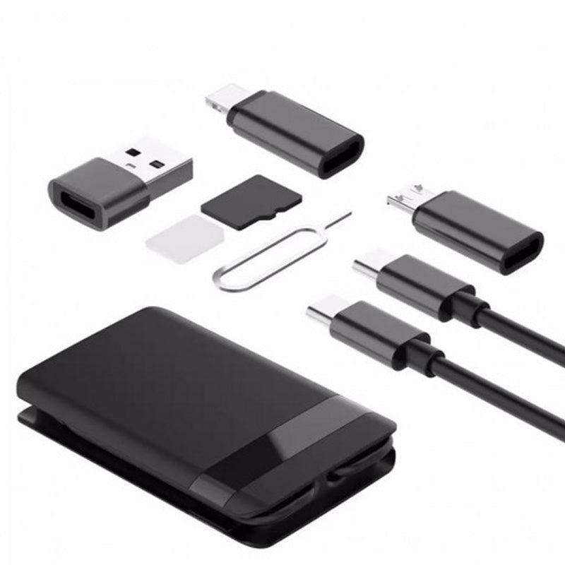 Engage 6 In 1 Multi-functional USB Cables Box With Sim Card Accessories - Black