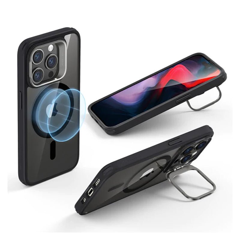 ESR كلاسيك هايبرد حافظة مع  حامل  مخبأ (هالو لوك) - ابل ايفون 15 برو / شفاف  و أسود اكسسوارات > هواتف  و