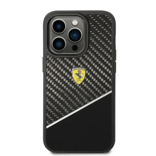 Ferrari iPhone 14 Pro Bimaterial Carbon Case & Polycarbonate & Silver Stripe - Black Accessories > Mobiles & Tablets >
