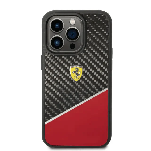 Ferrari iPhone 14 Pro Max Bimaterial Carbon Case & Polycarbonate & Silver Stripe - Red Accessories > Mobiles & Tablets
