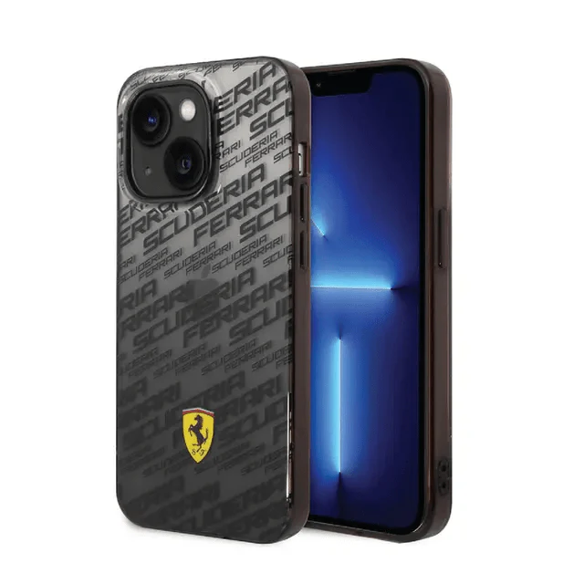 Ferrari iPhone 14 Pro Gradient PC/TPU Case with Allover Scuderia & Dyed Bumper - Black Accessories > Mobiles & Tablets