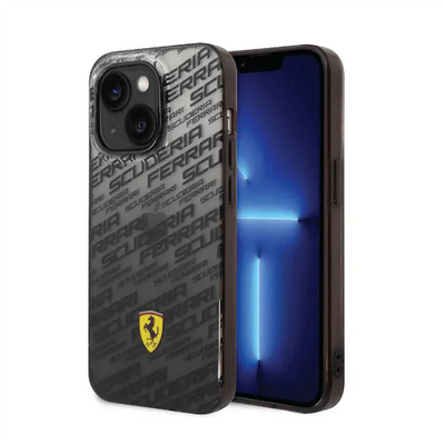 Ferrari iPhone 14 Pro Gradient PC/TPU Case with Allover Scuderia & Dyed Bumper - Black Accessories > Mobiles & Tablets