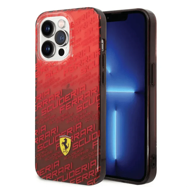 Ferrari iPhone 14 Pro Max Gradient PC/TPU Case with Allover Scuderia & Dyed Bumper - Red Accessories > Mobiles &