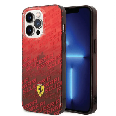 Ferrari iPhone 14 Pro Max Gradient PC/TPU Case with Allover Scuderia & Dyed Bumper - Red Accessories > Mobiles &