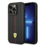 Ferrari iPhone 14 Pro Max Leather Case With Embossed Stripes & Yellow Shield Logo - Black Accessories > Mobiles &