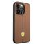 Ferrari iPhone 14 Pro Max Leather Case With Embossed Stripes & Yellow Shield Logo - Camel Accessories > Mobiles &