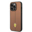 Ferrari iPhone 14 Pro Max Leather Case With Embossed Stripes & Yellow Shield Logo - Camel Accessories > Mobiles &