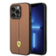 Ferrari iPhone 14 Pro Max Leather Case With Embossed Stripes & Yellow Shield Logo - Camel Accessories > Mobiles &