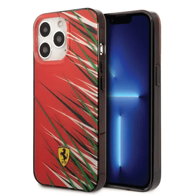 Ferrari iPhone 14 Pro Max PC/TPU Case with Double Layer Grass Print - Red Accessories > Mobiles & Tablets > Mobiles
