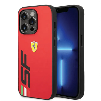 Ferrari iPhone 14 Pro Max PU Leather Case With Printed Big SF Logo - Red Accessories > Mobiles & Tablets > Mobiles