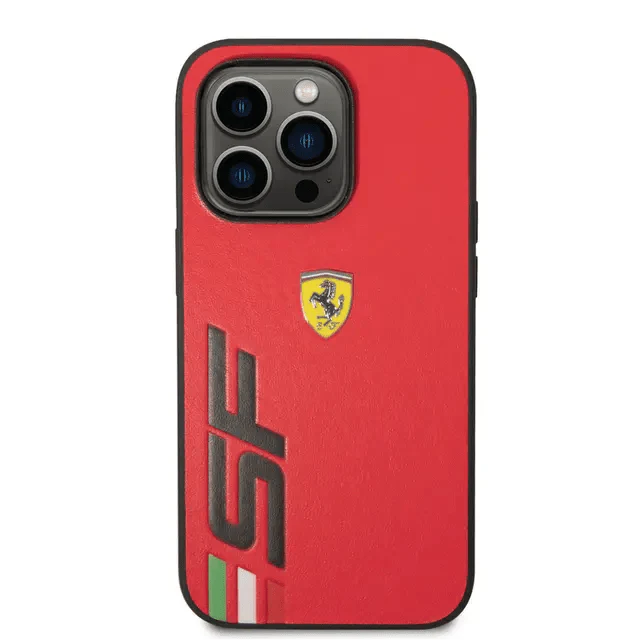 Ferrari iPhone 14 Pro PU Leather Case With Printed Big SF Logo - Red Accessories > Mobiles & Tablets > Mobiles