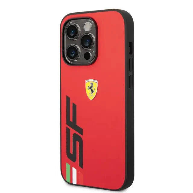 Ferrari iPhone 14 Pro PU Leather Case With Printed Big SF Logo - Red Accessories > Mobiles & Tablets > Mobiles