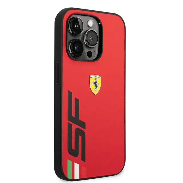 Ferrari iPhone 14 Pro PU Leather Case With Printed Big SF Logo - Red Accessories > Mobiles & Tablets > Mobiles