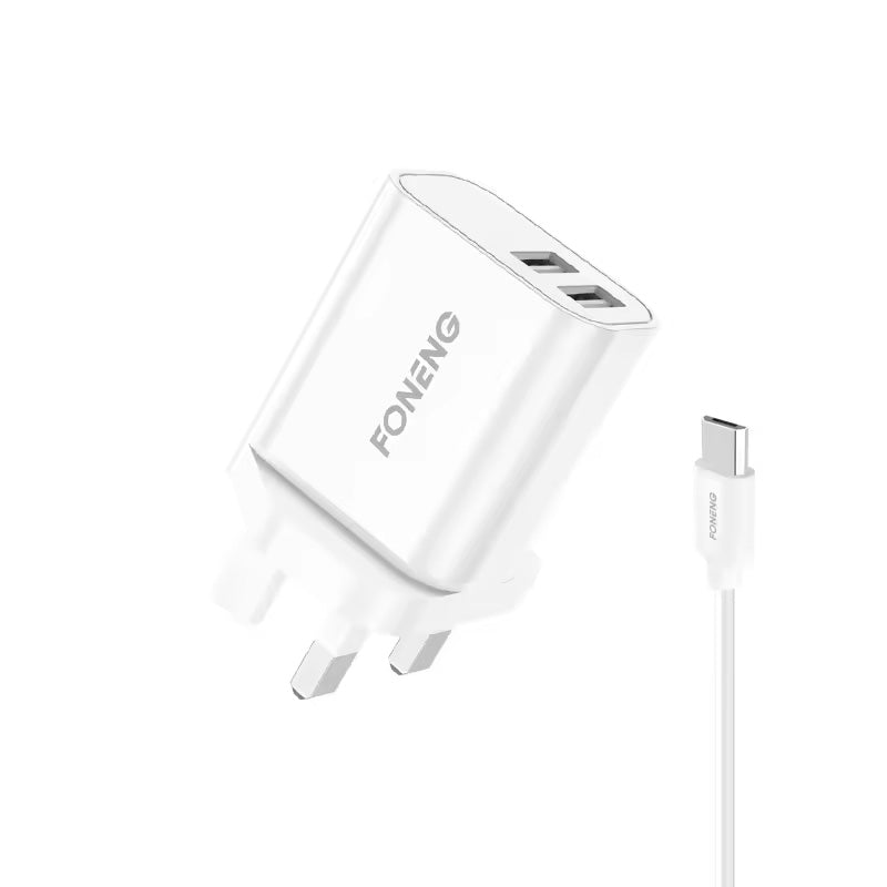 Foneng Dual USB Charger Kit - 2.4A / Type-C / UK25 / White