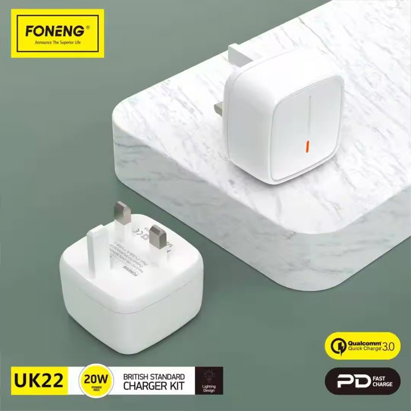 Foneng Fast Charger - UK22 / Type-C / Qc+PD / 20W / White