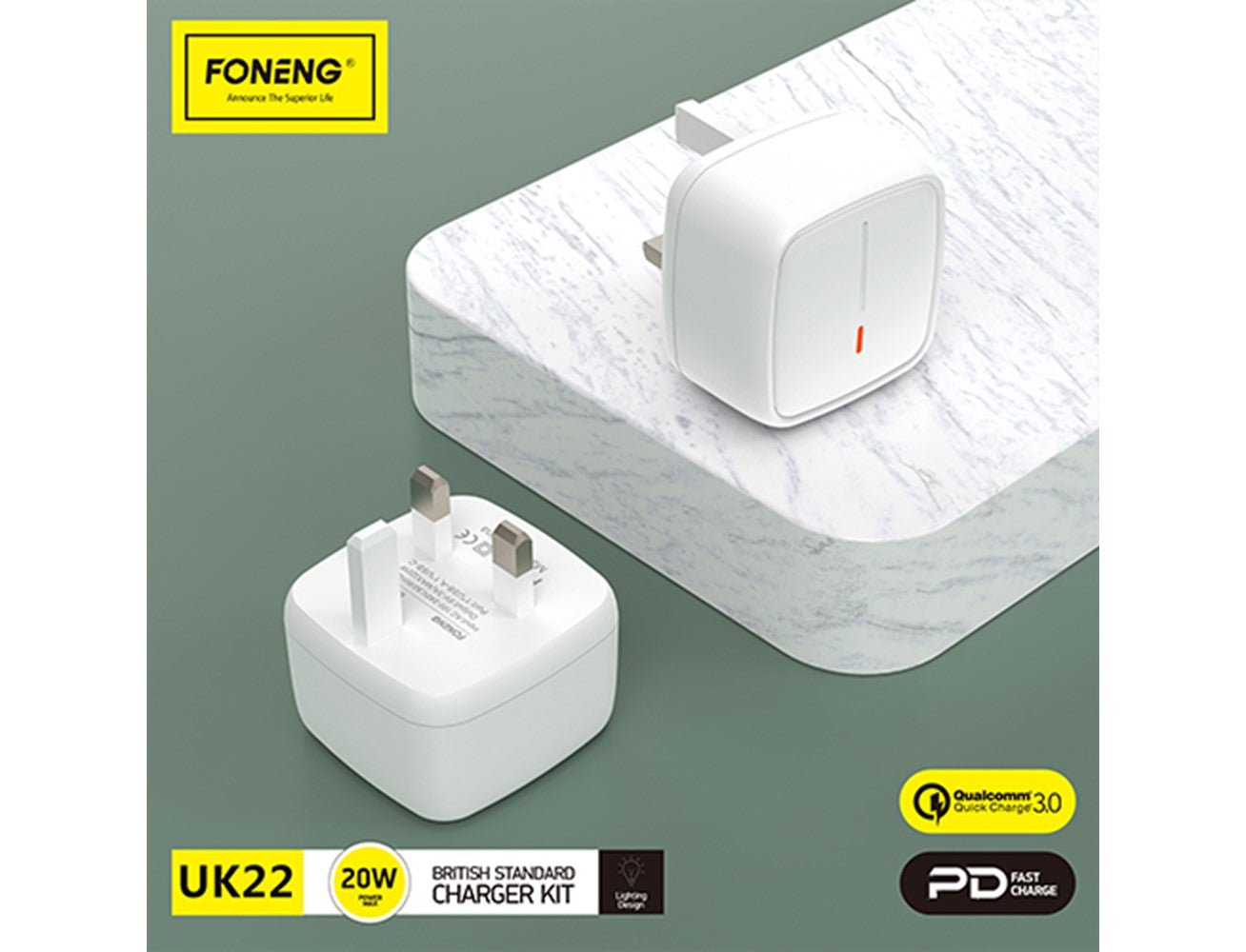 Foneng Fast Charger  - UK22 / 20W / (Qc+PD) / White