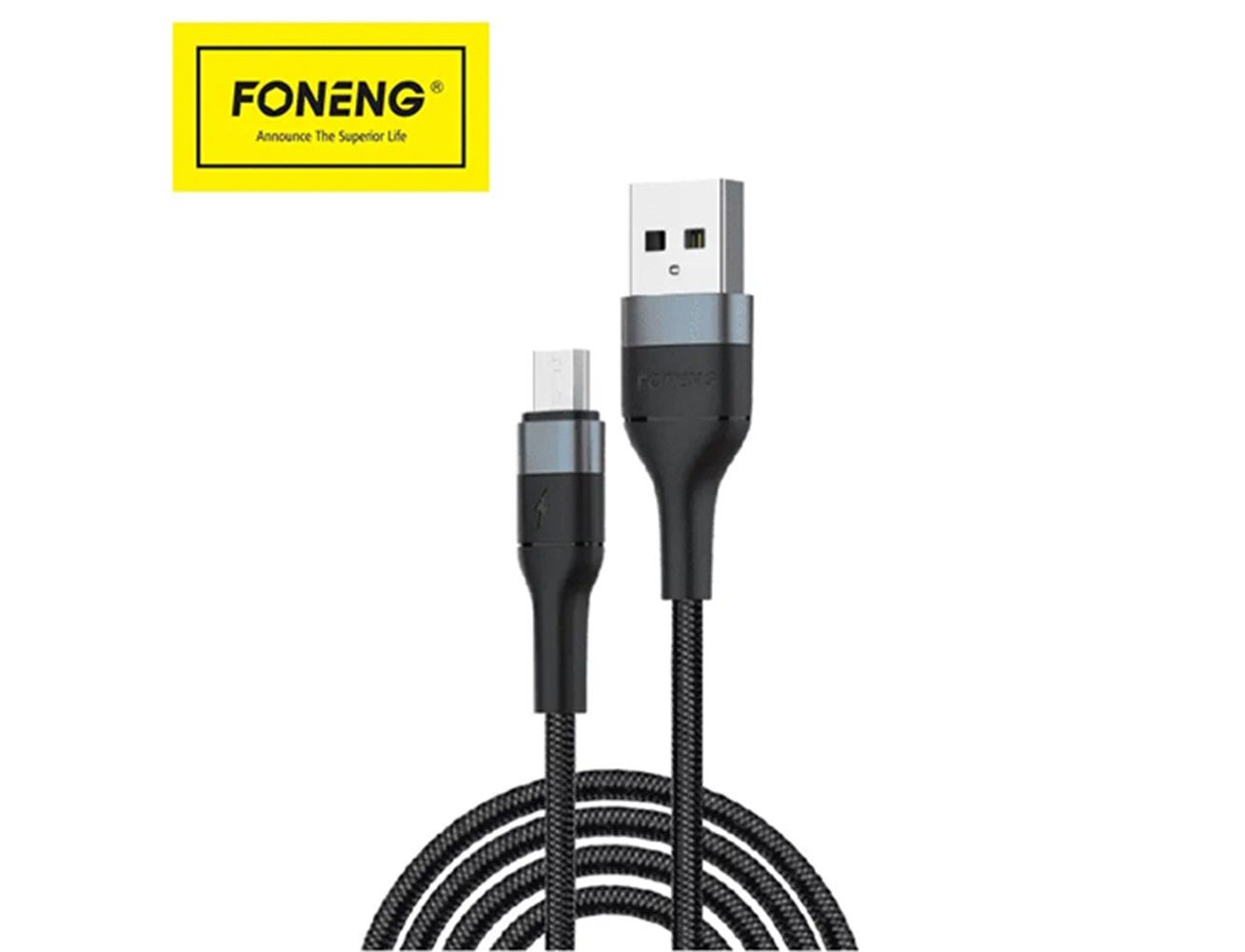 Foneng X51 2M Spiral Weaved Quick Charge Data Cable Fast 3A - Black