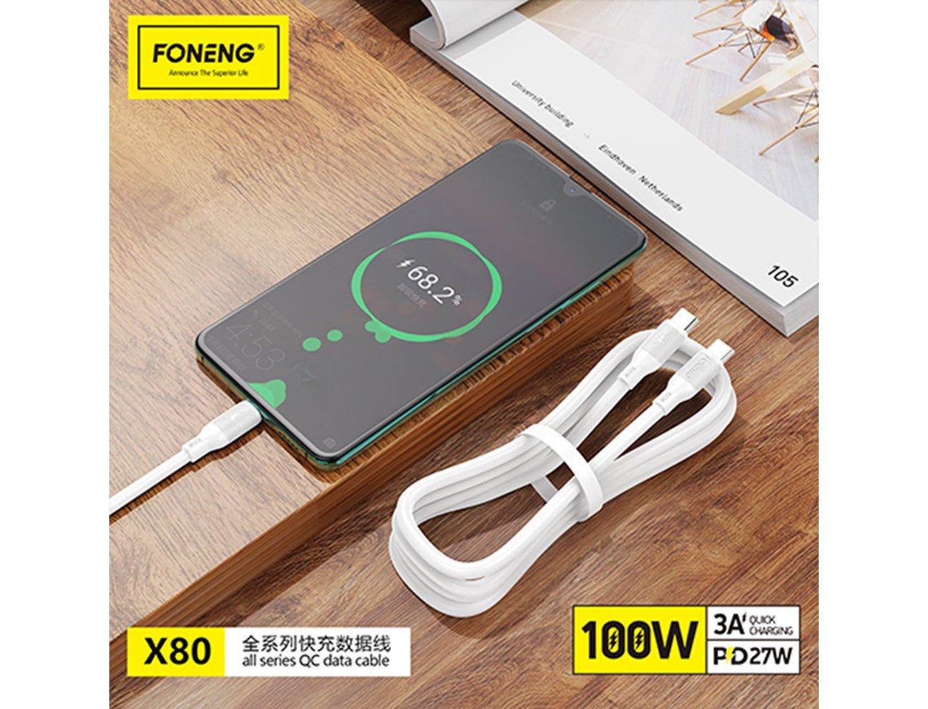 Foneng X80 Type-C to Type-C 100W Fast Charging Cable - 1 Meter / White