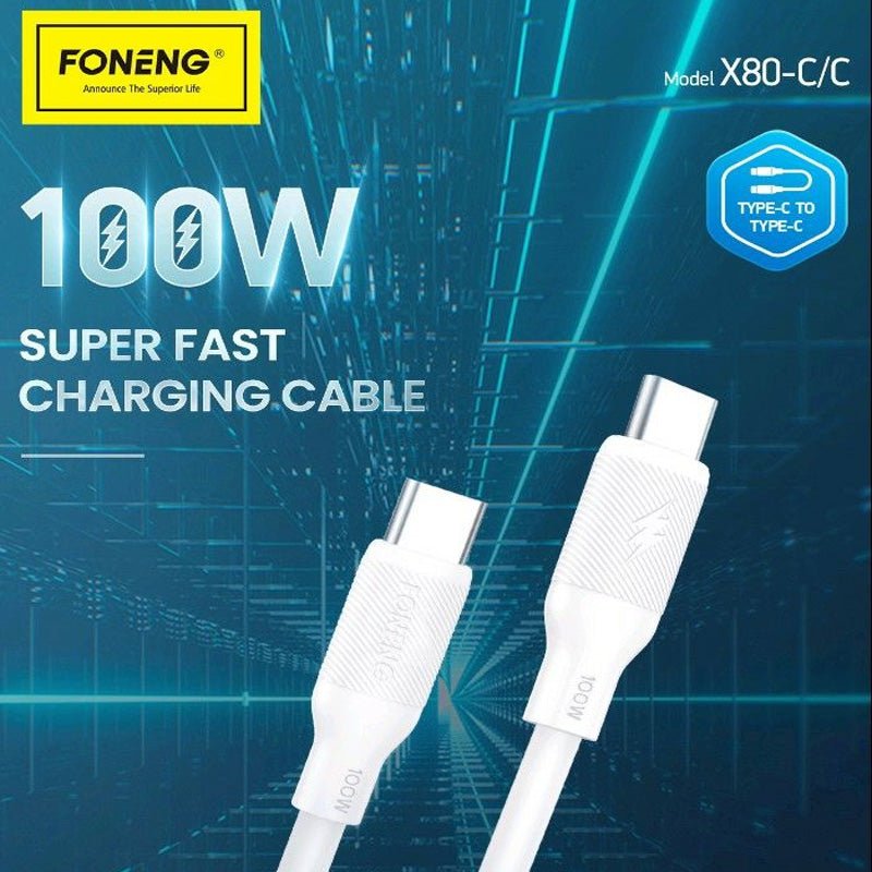 Foneng X80 Type-C to Type-C 100W Fast Charging Cable - 1 Meter / White