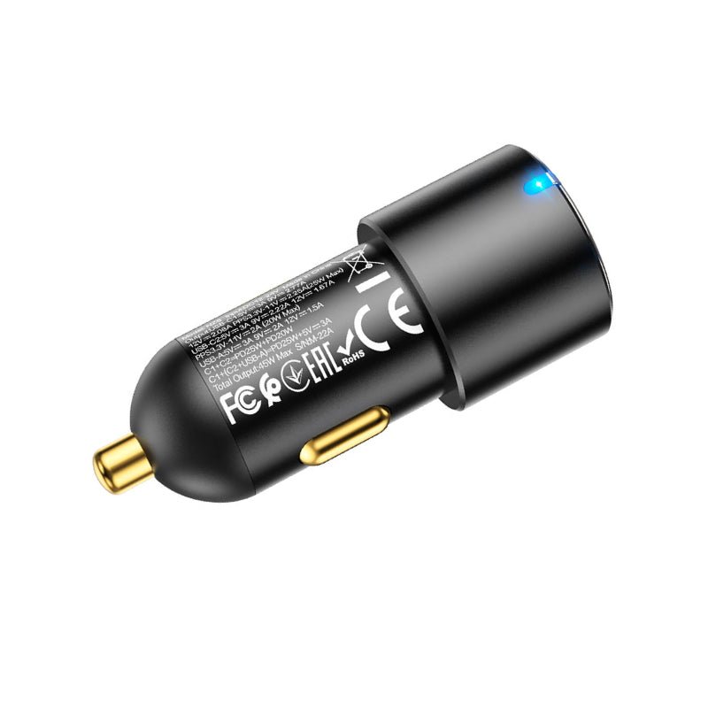 HOCO NZ6 Car Charger - 45W / Dual PD / QC3.0 / Black