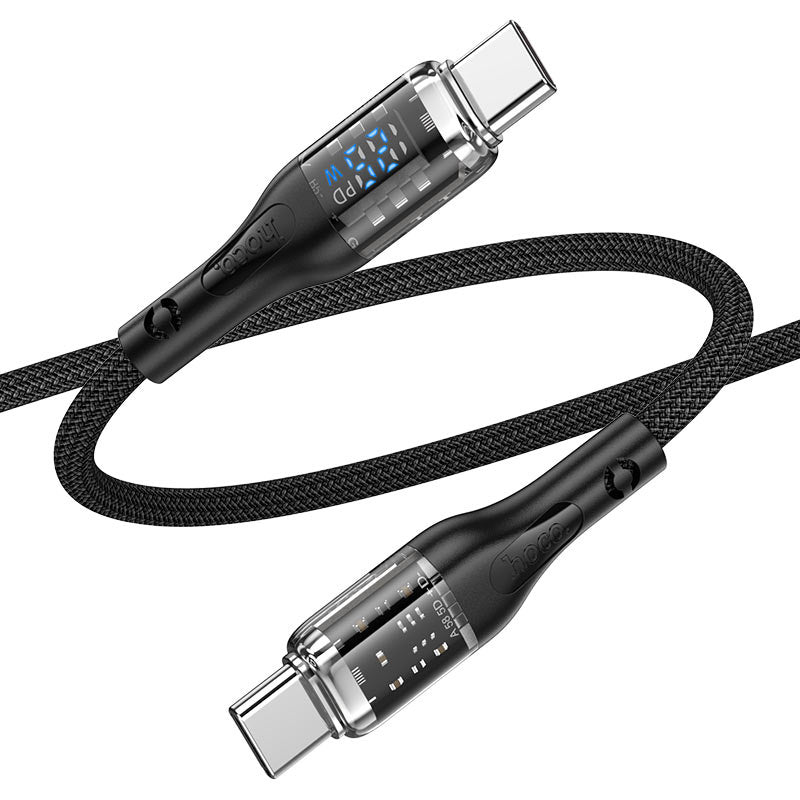 Hoco U115 Type C to Type C PD 100W Transparent Data Cable With Display - 1.2 Meter / Black