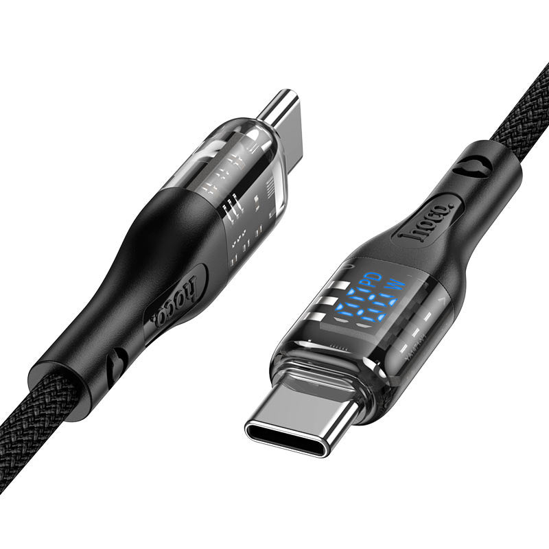 Hoco U115 Type C to Type C PD 100W Transparent Data Cable With Display - 1.2 Meter / Black