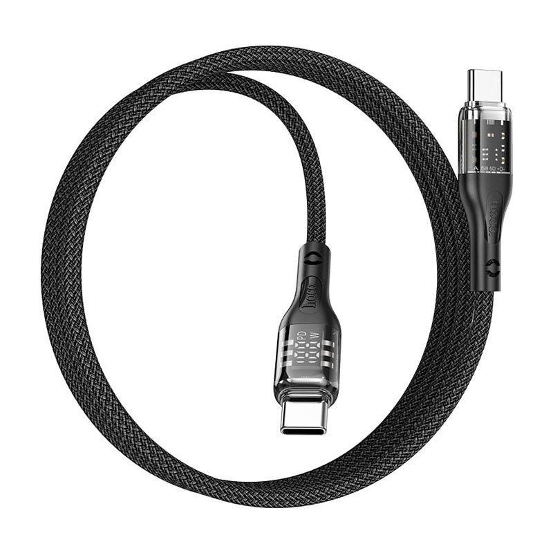 Hoco U115 Type C to Type C PD 100W Transparent Data Cable With Display - 1.2 Meter / Black