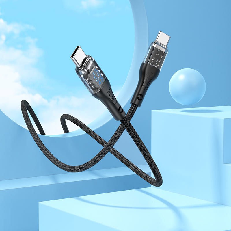 Hoco U115 Type C to Type C PD 100W Transparent Data Cable With Display - 1.2 Meter / Black