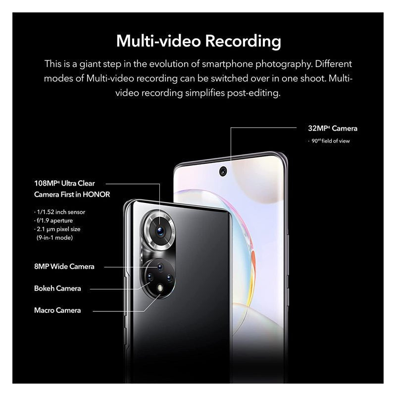 هونر 50 - 256 جيجابايت / 6.57 بوصة LCD / واي-فاي / 5جي  أسود - هاتف