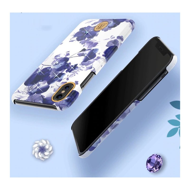 Kingxbar Swarovski Hard PC Case - Apple iPhone X/Apple iPhone Xs / Floral Blue