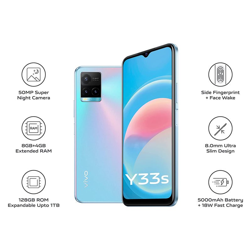 Vivo Y33s - 128 جيجابايت / 6.58 بوصة FHD+ / 4جي / واي-فاي / منتصف النهار حلم - هاتف