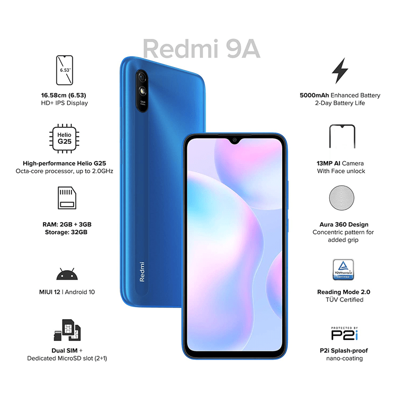 Xiaomi Redmi 9A - 32GB / 6.53’’ HD + / 4G / Wi-Fi / Sky Blue - Mobile Mobiles & Tablets > Mobiles > Offer Zone