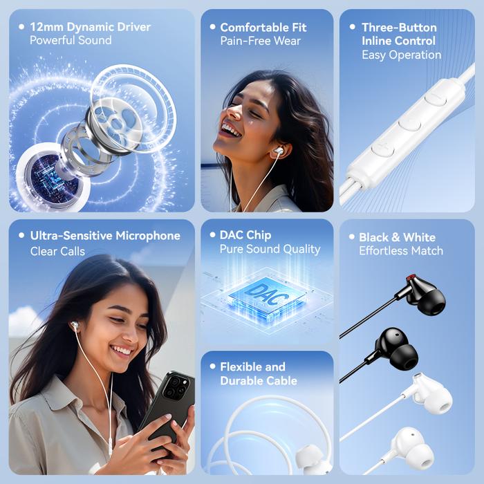 سماعات الرأس  Vention Echo Lite يو اس بي داخل الاذن بسلك مع  محول مع بطول محول .2 متر - أبيض