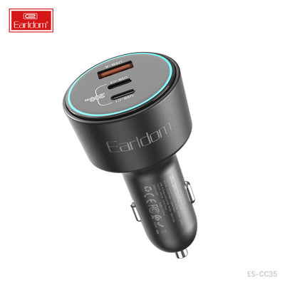 Earldom ES-CC35 Car Charger - 2.4A / USB-C / USB-C / Black