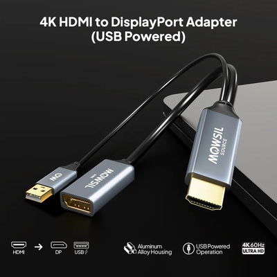 Mowsil HDMI to DisplayPort Adapter - 4K / Silver