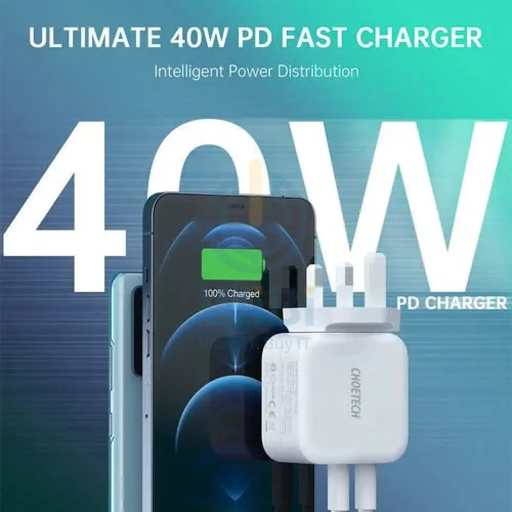 Choetech 40W Dual USB-C Port Charger - White Accessories > Other Accessories