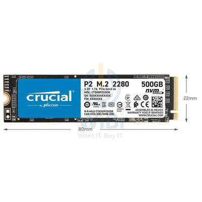 كروشال P2 - 500 جيجابايت  / م.2 2280 / PCIe 3.0 - إس إس دي (صلبة الحالة محرك)