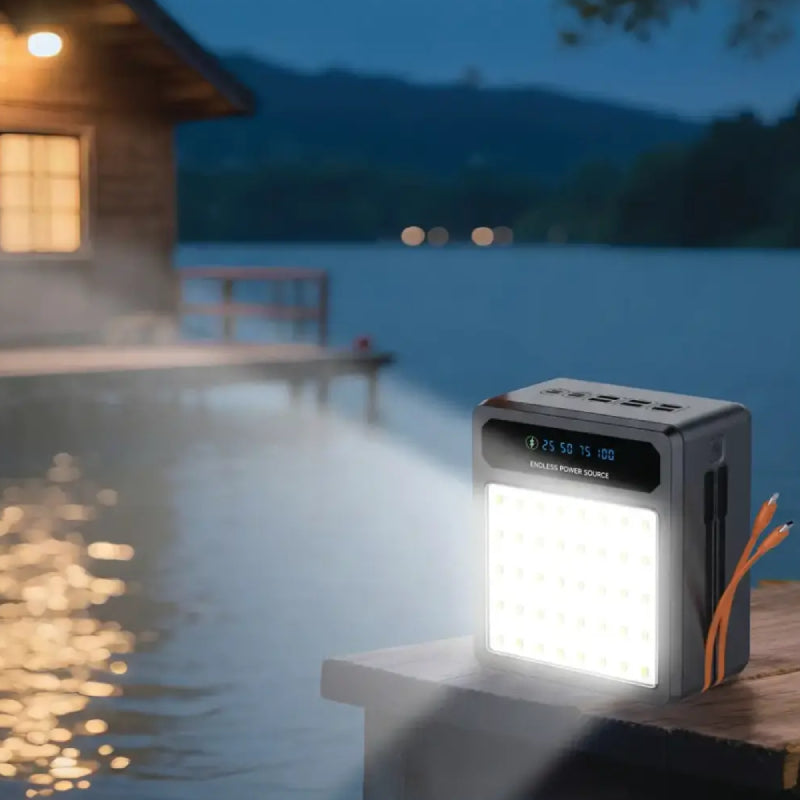 Porodo Larousse Solar طاقة  مع ضوء ال اي دي كبلات  بلت-ان كبلات  120000mAh / 22.5W / يو اس بي/ يو اس بي/ أسود