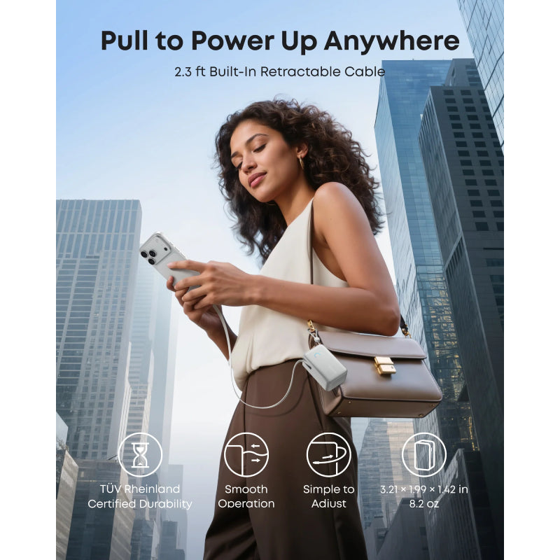 Anker Nano Power Bank Built-In Retractable USB-C Cable - 10,000mAh / 45W / White