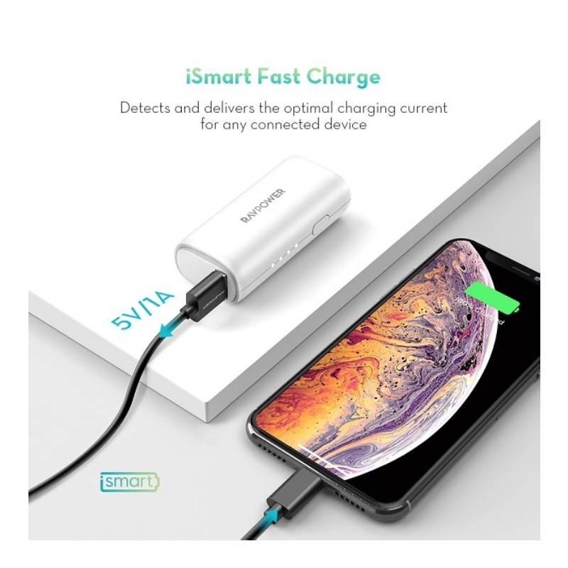 RAVPower Portable Power Bank with iSmart QC - 3350mAh / White