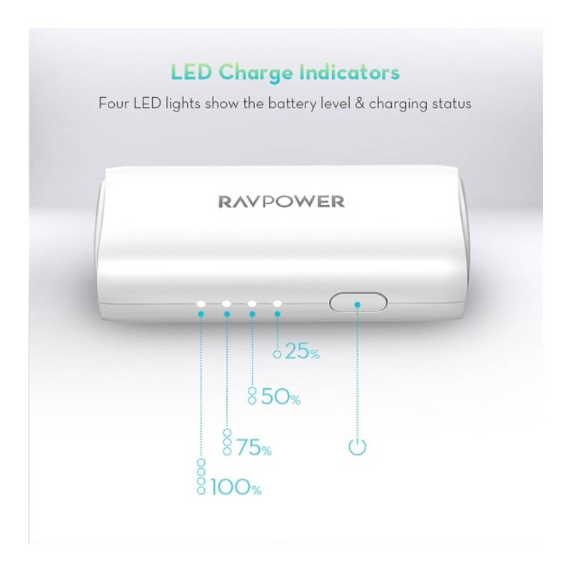 RAVPower Portable Power Bank with iSmart QC - 3350mAh / White