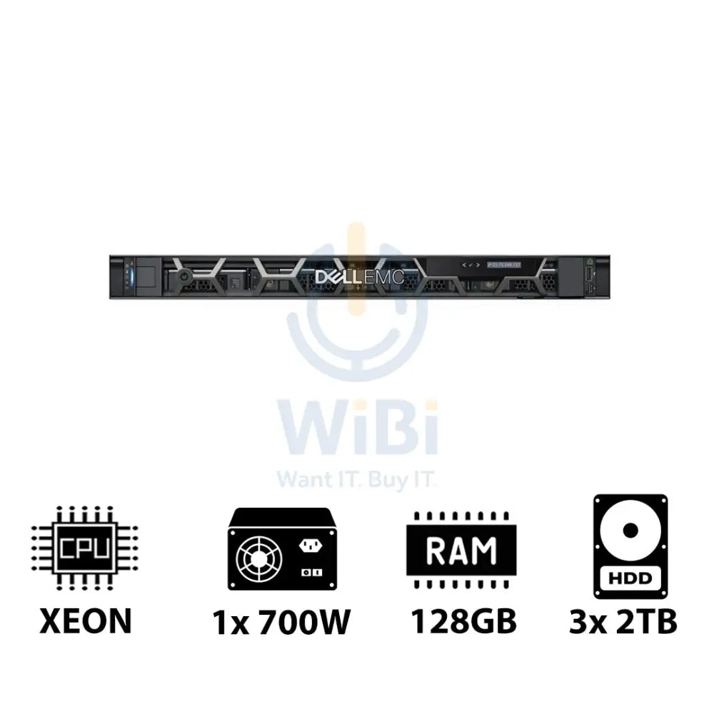 Dell PowerEdge R250 - Xeon E-2324G 3.10GHz / 4-Cores / 128GB / 3x 2TB HDD / 1x 700Watts / Rack (1U)