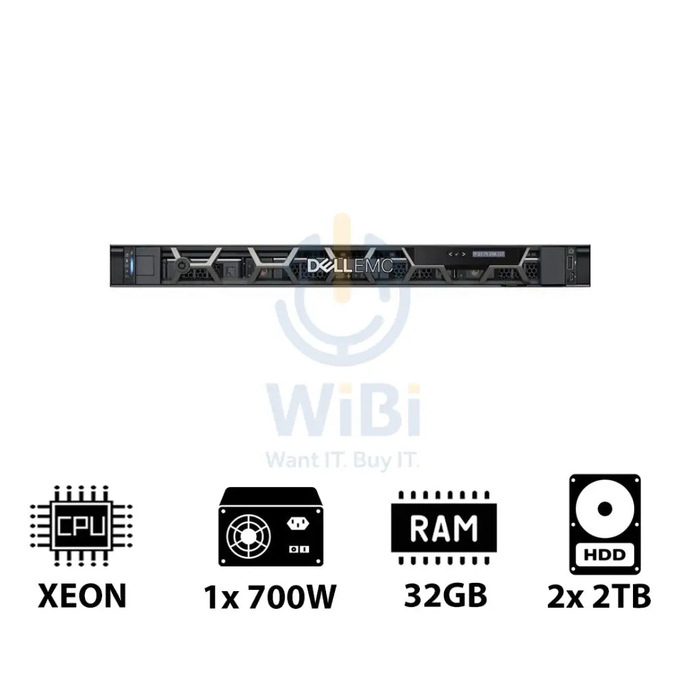 Dell PowerEdge R250 - Xeon E-2324G 3.10GHz / 4-Cores / 32GB / 2x 2TB HDD / 1x 700Watts / Rack (1U)