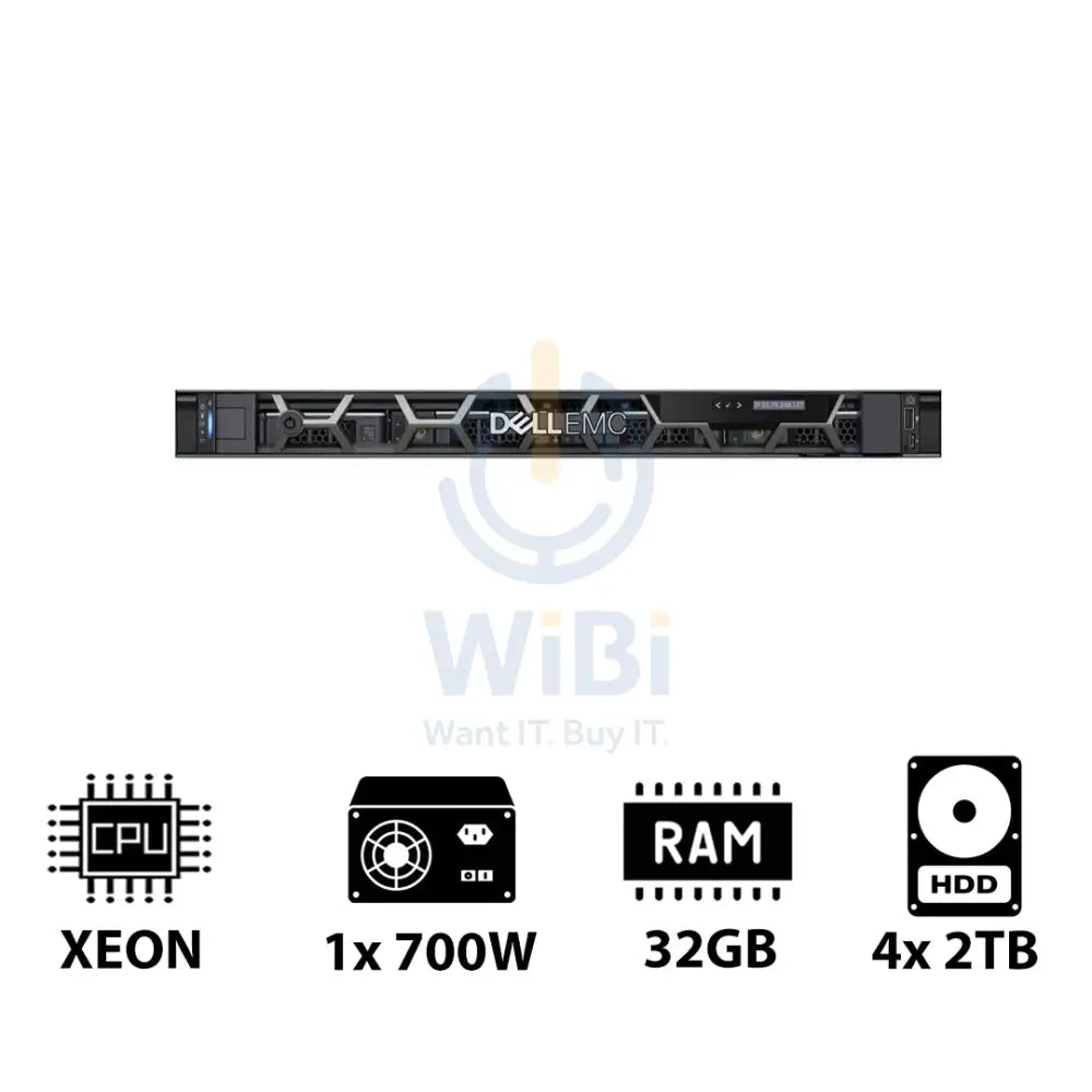 Dell PowerEdge R250 - Xeon E-2324G 3.10GHz / 4-Cores / 32GB / 4x 2TB HDD / 1x 700Watts / Rack (1U)