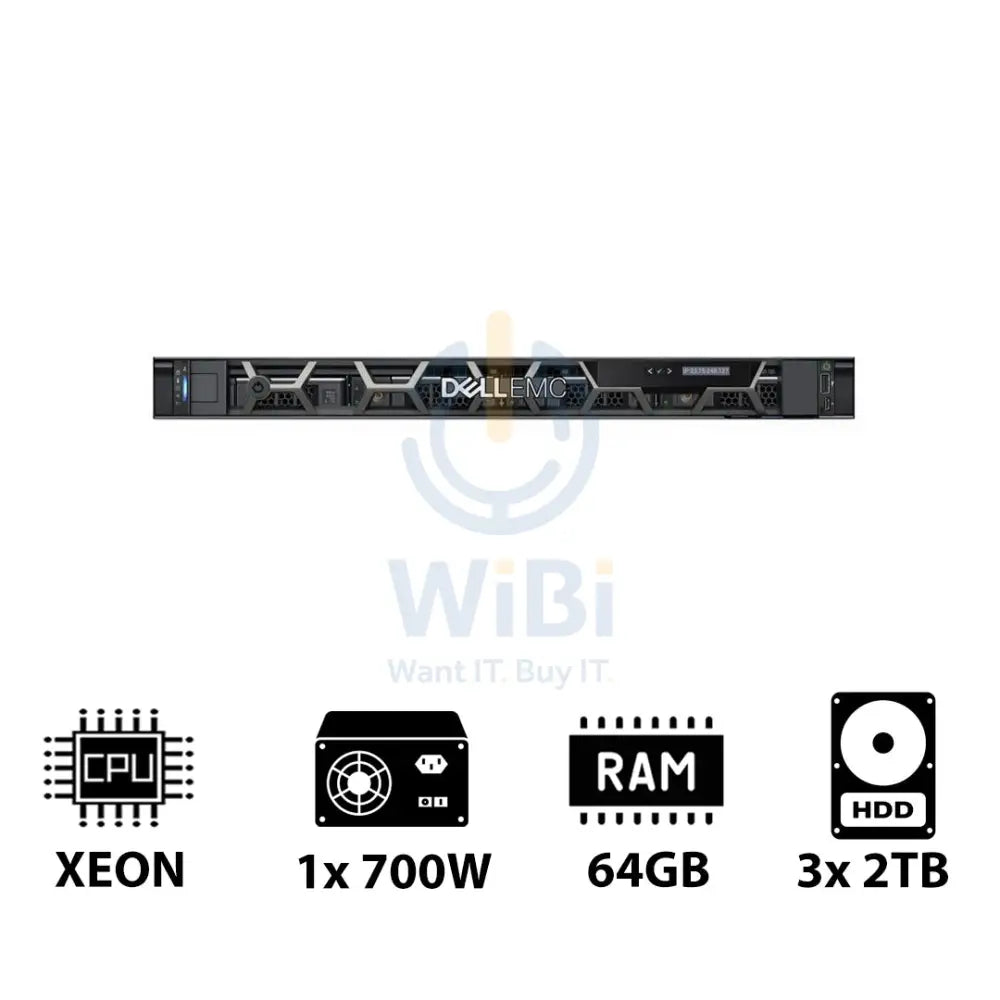 Dell PowerEdge R250 - Xeon E-2324G 3.10GHz / 4-Cores / 64GB / 3x 2TB HDD / 1x 700Watts / Rack (1U)