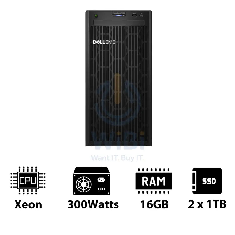 Dell PowerEdge T150 - Xeon-3.10GHz / 4-Cores / 16GB / 2 x 1TB SSD / 1x 300Watts / Tower Server & Workstations > Servers