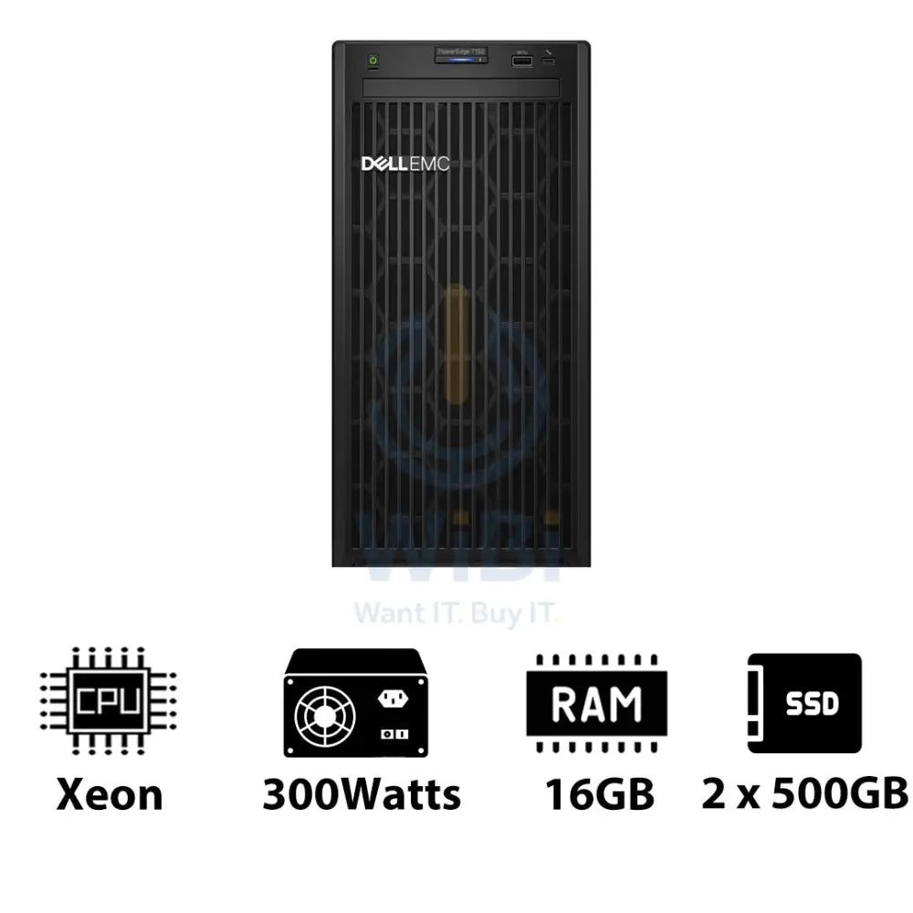 Dell PowerEdge T150 - Xeon-3.10GHz / 4-Cores / 16GB / 2 x 500GB SSD / 1x 300Watts / Tower Server & Workstations >
