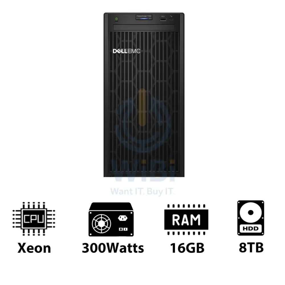 Dell PowerEdge T150 - Xeon-3.10GHz / 4-Cores / 16GB / 8TB HDD / 1x 300Watts / Tower Server & Workstations > Servers
