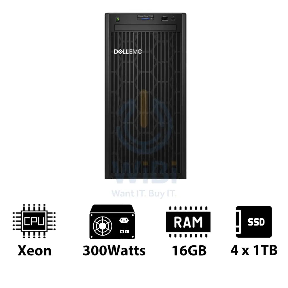 Dell PowerEdge T150 - Xeon-3.10GHz / 4-Cores / 16GB / 4 x 1TB SSD / 1x 300Watts / Tower Server & Workstations > Servers