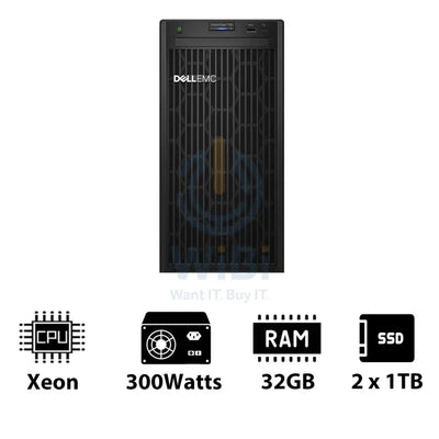 Dell PowerEdge T150 - Xeon-3.10GHz / 4-Cores / 32GB / 2 x 1TB SSD / 1x 300Watts / Tower Server & Workstations > Servers